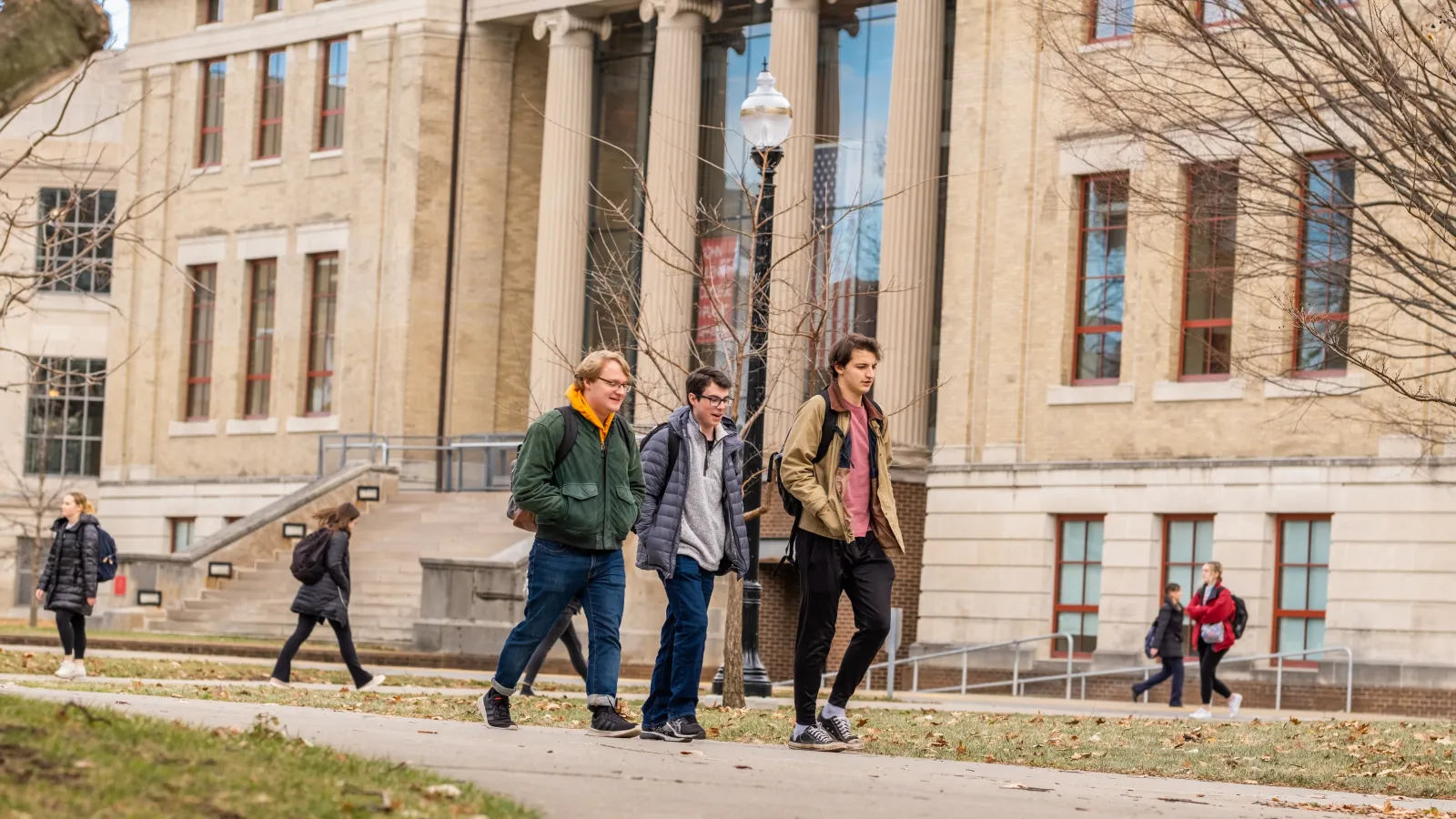 Students walking through campus